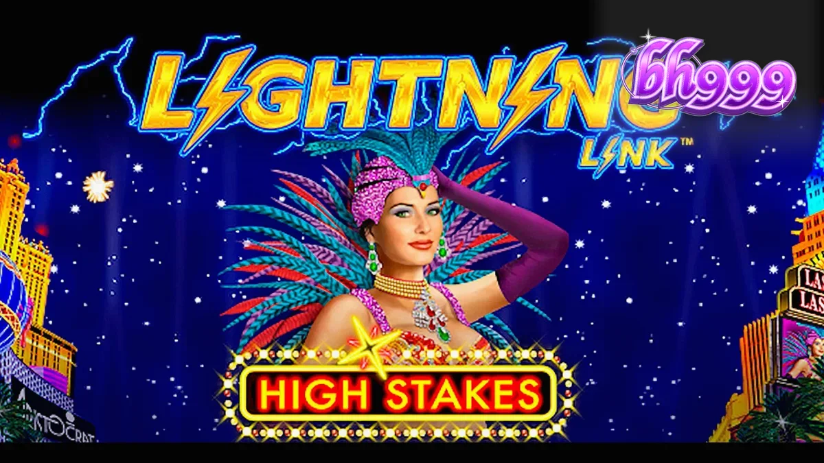 Tampilan layar permainan slot Lightning Link High Stakes yang menampilkan elemen kasino mewah.